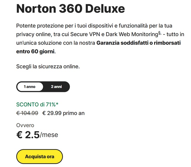 norton 360 deluxe offerta