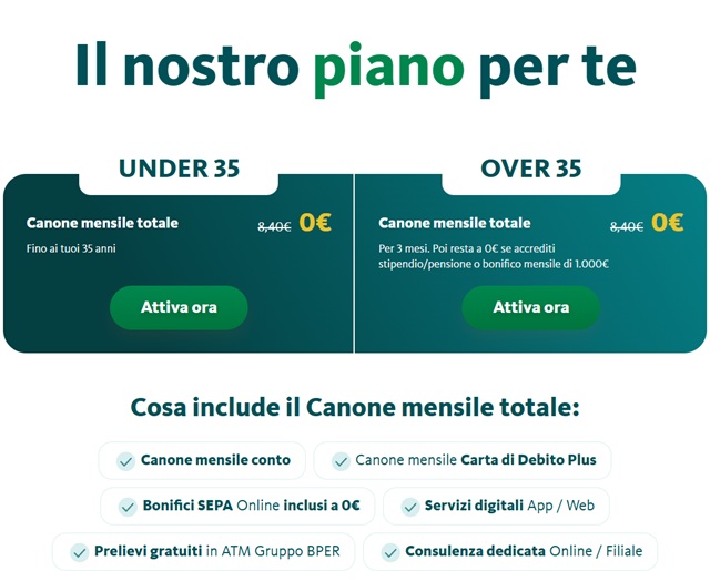 bper conto online offerta