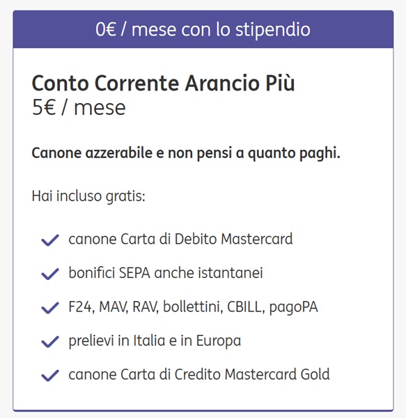 conto corrente arancio piu costi