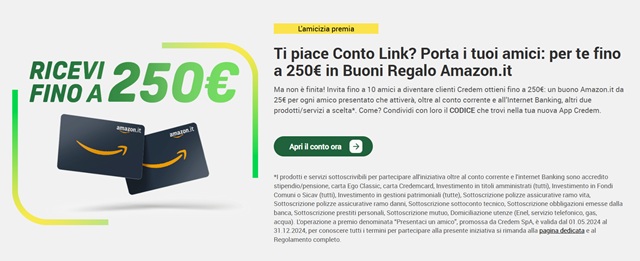 credem ricevi fino a 250 euro in buoni amazon