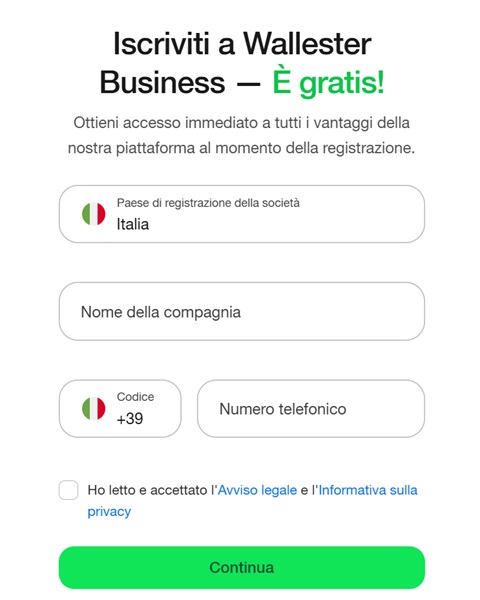 iscriviti a wallester business gratis