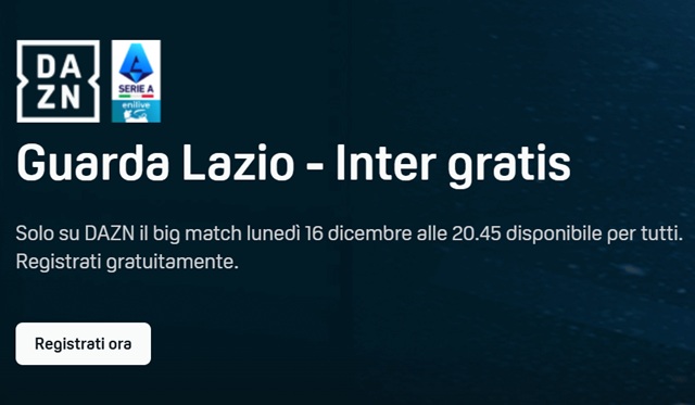 lazio inter gratis dazn