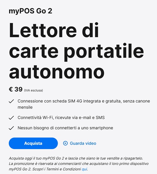 mypos go 2 terminale vendita offerta