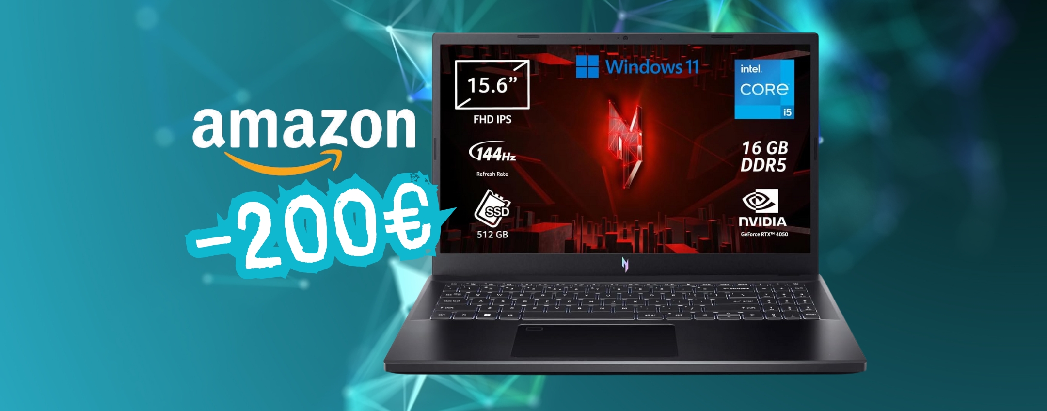 Acer Nitro V 15: notebook gaming con i5 e NVIDIA GeForce RTX 4050 (-200€)