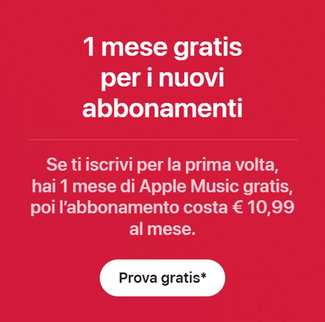 apple music 1 mese gratis