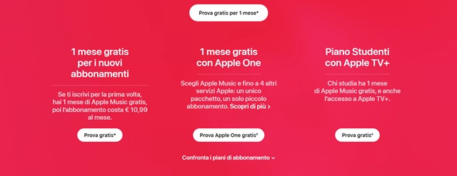 apple music prova gratis per un mese