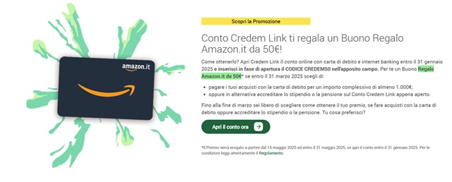 credem link buono regalo amazon 50 euro