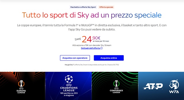 sky tv e sky sport 24,90 euro al mese